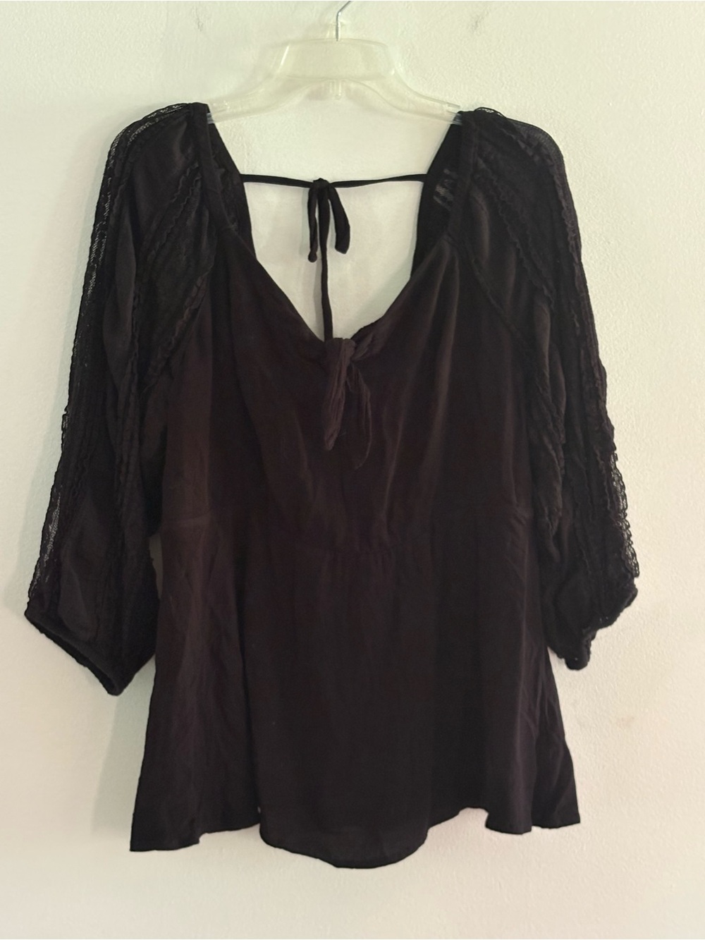 torrid Black Lace-Sleeve Tie-Back Blouse 1